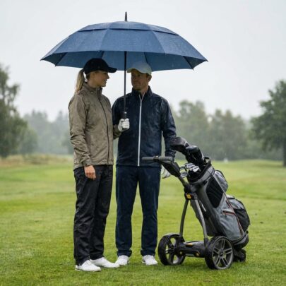vindtålig stor paraply för två personer på golfbana