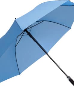 ljusblått stort paraply med vattenavvisande duk och klassiskt krokhandtag