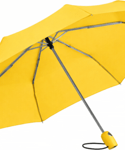 Billiga paraplyer – gul hopfällbar Hugo i kompakt format