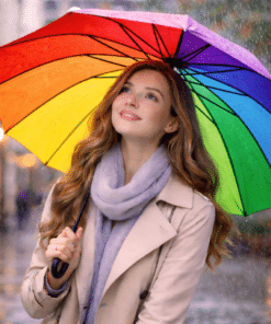 Flerfärgade paraplyer