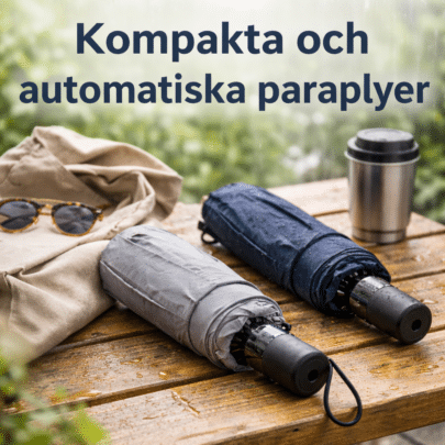 Kompakte paraplyer på våd bænk